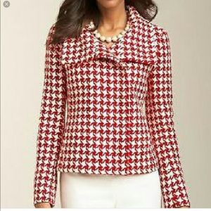 Talbots red and white motorcycle jacket